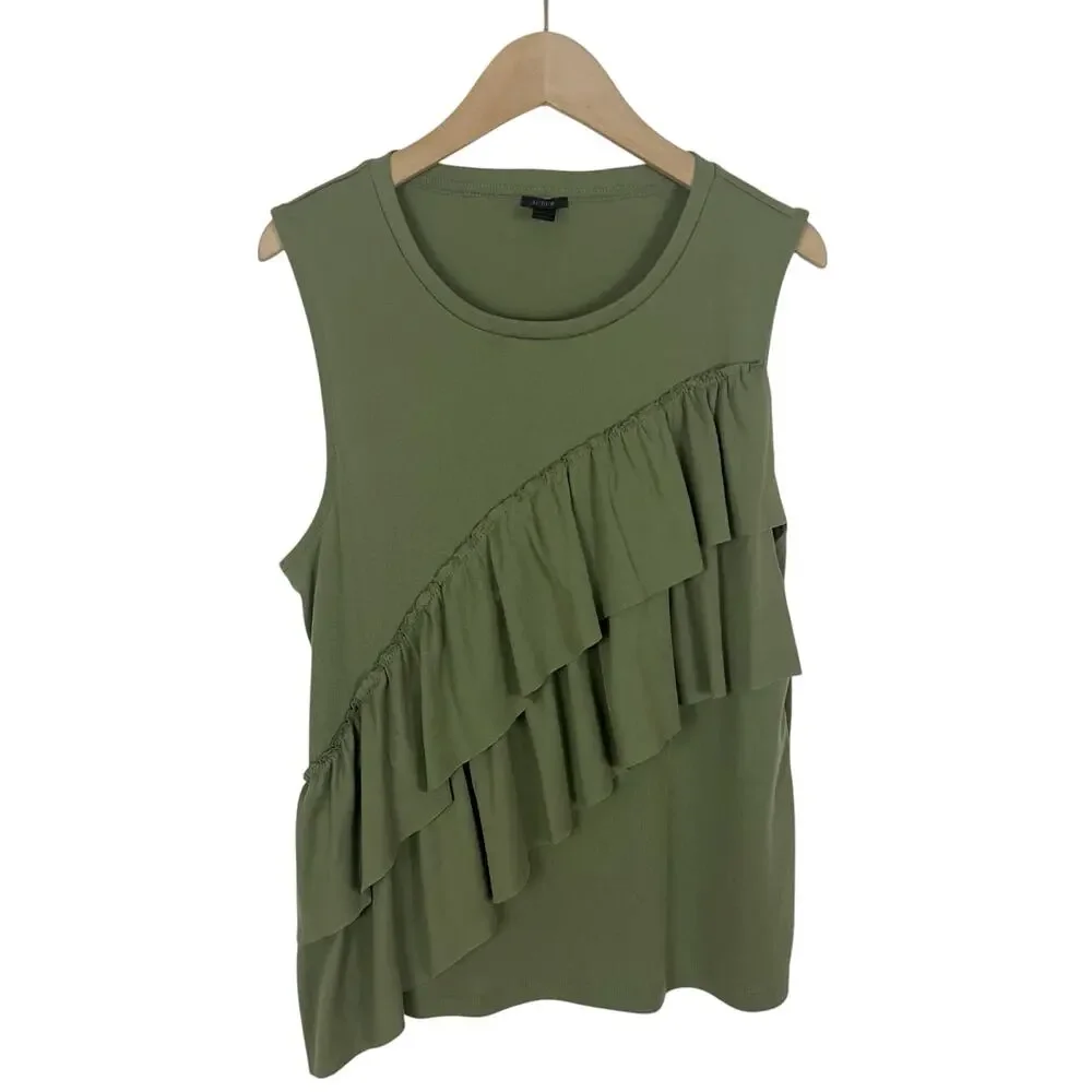 J. Crew Olive Green Draped Ruffle Tank Top Size Medium
